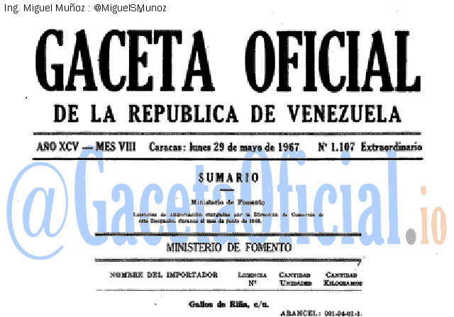 Gaceta Oficial 1107 del 29 Mayo 1967