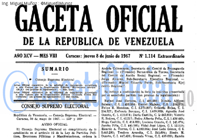 Gaceta Oficial 1114 del 8 Junio 1967