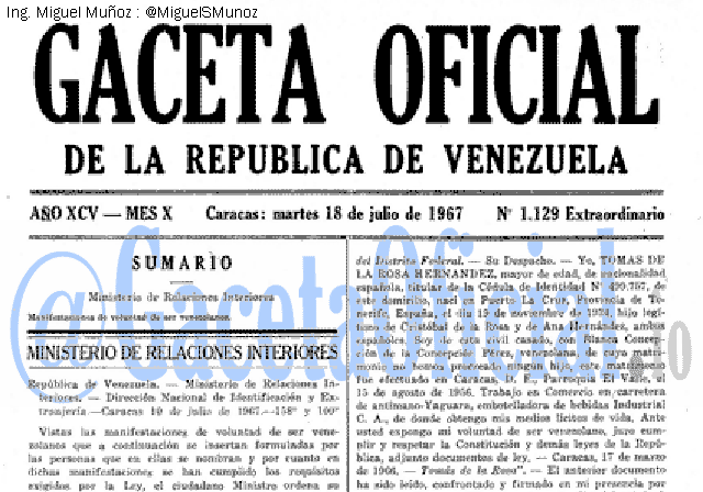 Gaceta Oficial 1129 del 18 Julio 1967