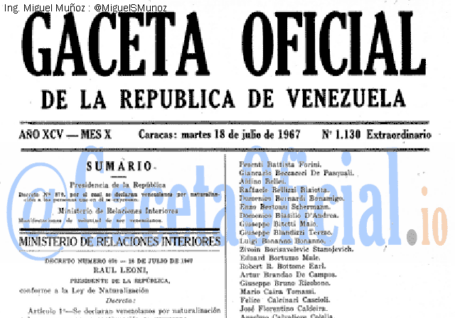 Gaceta Oficial 1130 del 18 Julio 1967