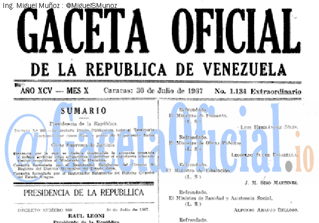 Gaceta Oficial 1134 del 30 Julio 1967