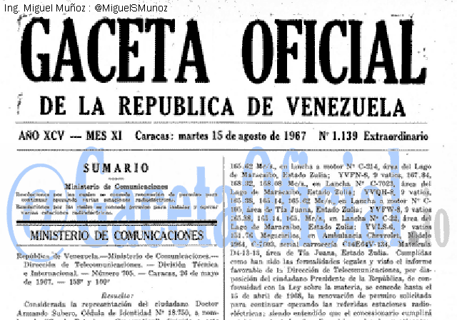 Gaceta Oficial 1139 del 15 Agosto 1967