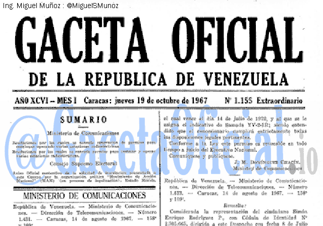 Gaceta Oficial 1155 del 19 Octubre 1967