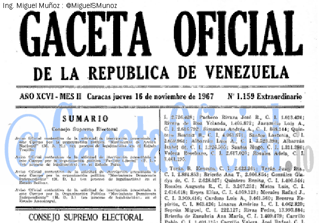 Gaceta Oficial 1159 del 16 Noviembre 1967