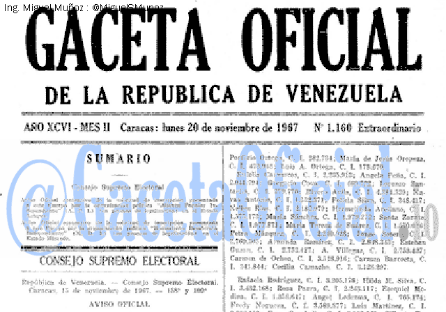 Gaceta Oficial 1160 del 20 Noviembre 1967
