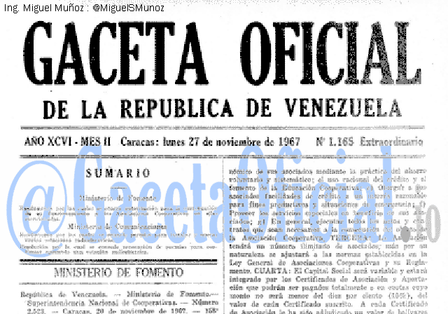 Gaceta Oficial 1165 del 27 Noviembre 1967