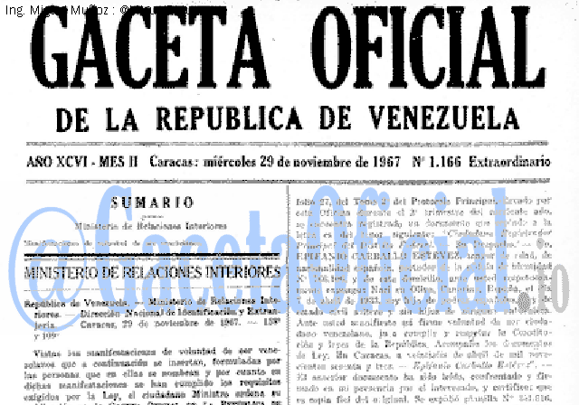 Gaceta Oficial 1166 del 29 Noviembre 1967