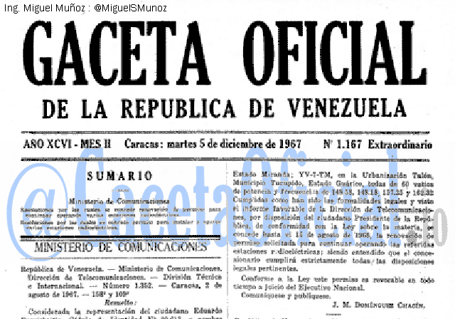 Gaceta Oficial 1167 del 5 Diciembre 1967