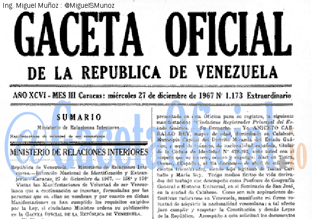 Gaceta Oficial 1173 del 27 Diciembre 1967