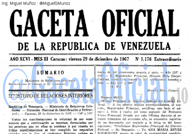 Gaceta Oficial 1176 del 29 Diciembre 1967