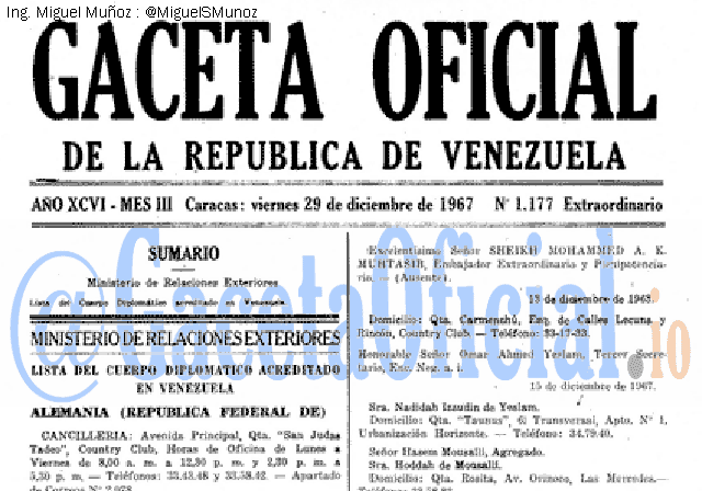 Gaceta Oficial 1177 del 29 Diciembre 1967