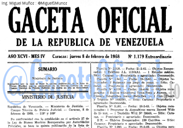 Gaceta Oficial 1179 del 8 Febrero 1968