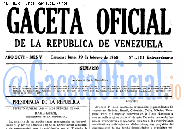 Gaceta Oficial 1181 del 19 Febrero 1968