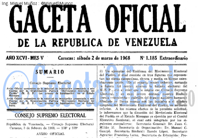 Gaceta Oficial 1185 del 2 Marzo 1968