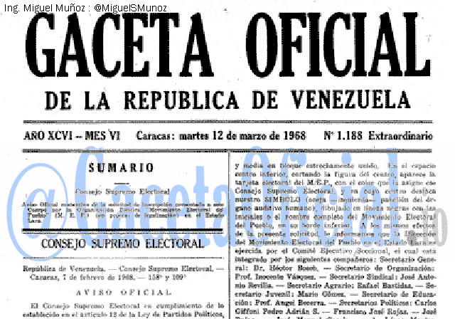 Gaceta Oficial 1188 del 12 Marzo 1968