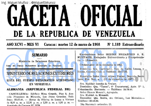 Gaceta Oficial 1189 del 12 Marzo 1968