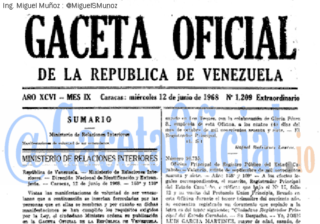 Gaceta Oficial 1209 del 12 Junio 1968