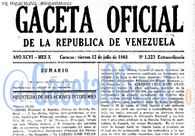 Gaceta Oficial 1223 del 12 Julio 1968