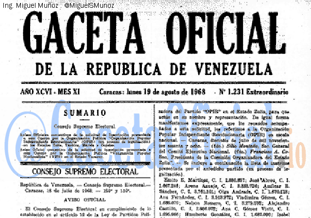 Gaceta Oficial 1231 del 19 Agosto 1968