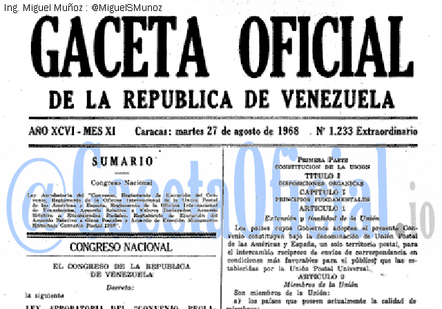 Gaceta Oficial 1233 del 27 Agosto 1968
