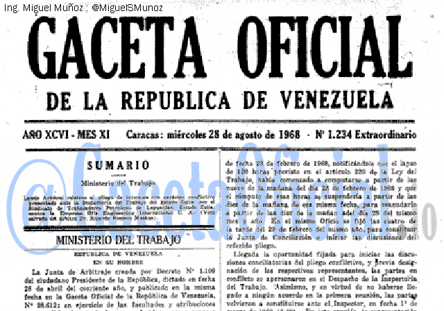 Gaceta Oficial 1234 del 28 Agosto 1968