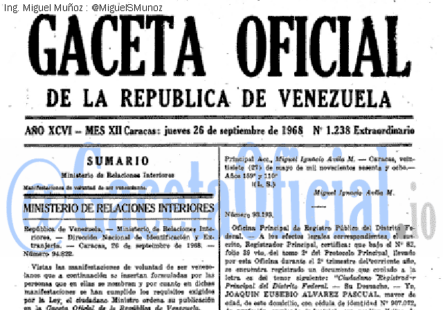 Gaceta Oficial 1238 del 26 Septiembre 1968