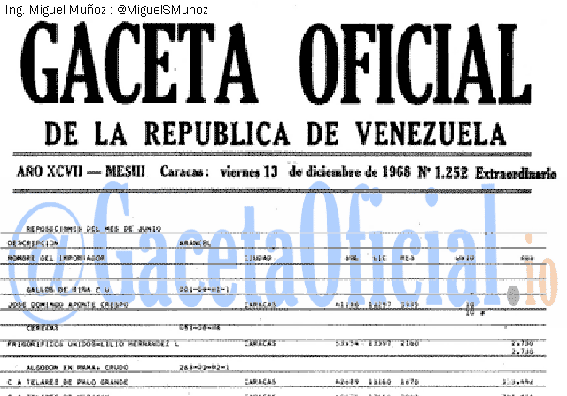 Gaceta Oficial 1252 del 13 Diciembre 1968