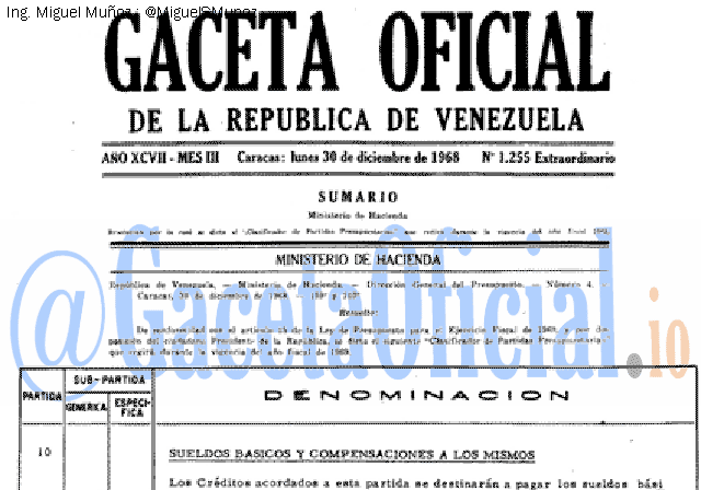 Gaceta Oficial 1255 del 30 Diciembre 1968
