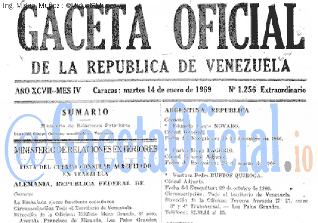Gaceta Oficial 1256 del 14 Enero 1969
