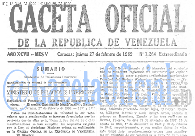 Gaceta Oficial 1264 del 27 Febrero 1969