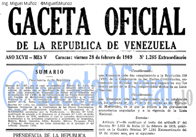 Gaceta Oficial 1265 del 28 Febrero 1969