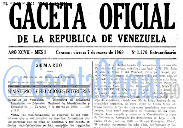 Gaceta Oficial 1270 del 7 Marzo 1969