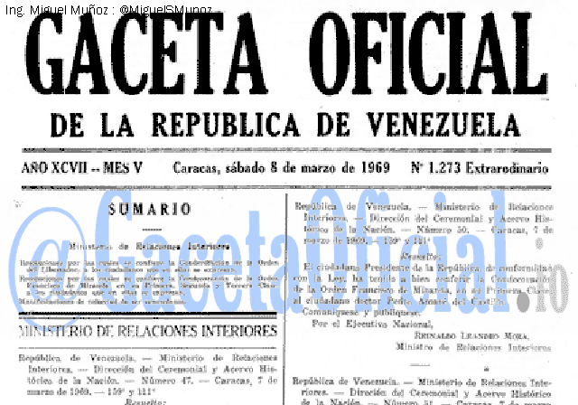 Gaceta Oficial 1273 del 8 Marzo 1969