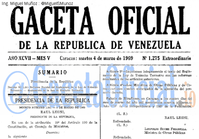 Gaceta Oficial 1275 del 4 Marzo 1969