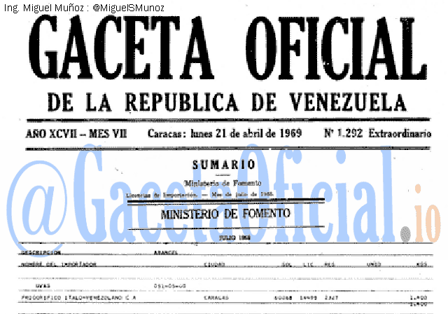 Gaceta Oficial 1292 del 21 Abril 1969