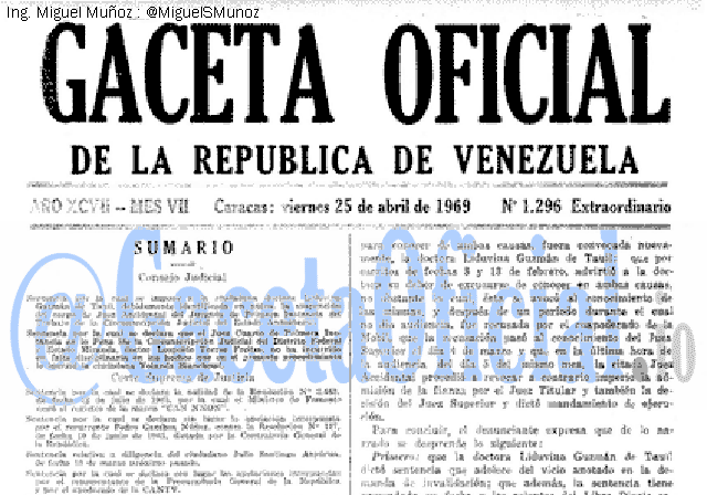 Gaceta Oficial 1296 del 25 Abril 1969