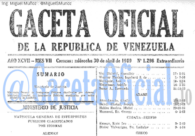 Gaceta Oficial 1298 del 30 Abril 1969