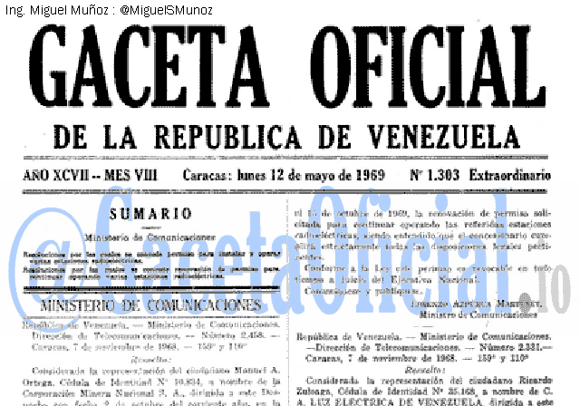Gaceta Oficial 1303 del 12 Mayo 1969