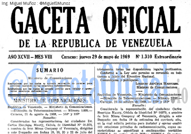 Gaceta Oficial 1310 del 29 Mayo 1969