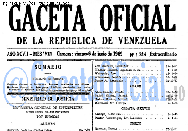 Gaceta Oficial 1314 del 6 Junio 1969