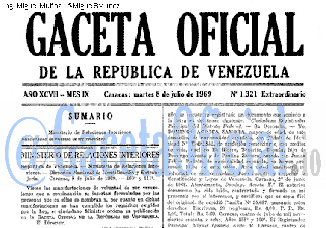 Gaceta Oficial 1321 del 8 Julio 1969
