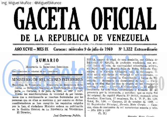 Gaceta Oficial 1322 del 9 Julio 1969