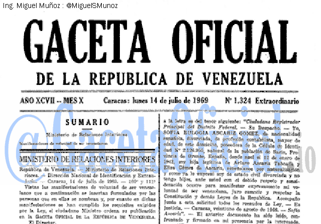 Gaceta Oficial 1324 del 14 Julio 1969