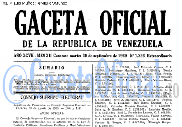 Gaceta Oficial 1336 del 30 Septiembre 1969