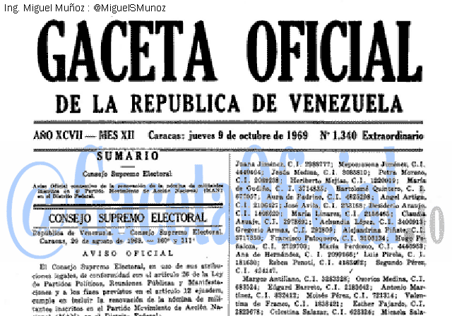 Gaceta Oficial 1340 del 9 Octubre 1969
