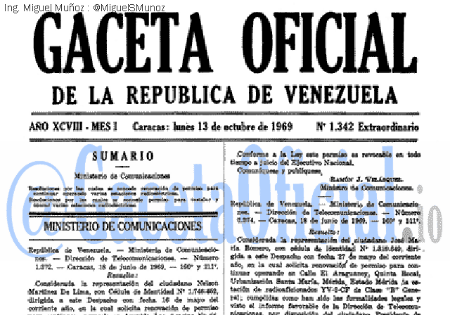 Gaceta Oficial 1342 del 13 Octubre 1969