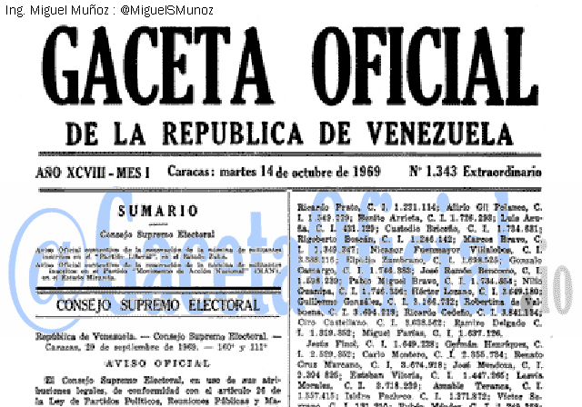Gaceta Oficial 1343 del 14 Octubre 1969