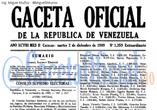 Gaceta Oficial 1359 del 2 Diciembre 1969