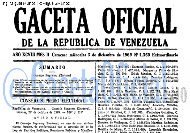 Gaceta Oficial 1360 del 3 Diciembre 1969
