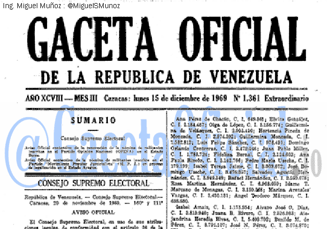Gaceta Oficial 1361 del 15 Diciembre 1969